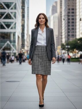 Dana Buchman Black & White Houndstooth Wool Pencil Skirt Size 12